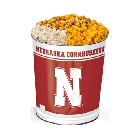 Colby Ridge 3 Way Football Popcorn Tin - White, Caramel, and Cheese Gourmet Craft Popped Gluten Free (3 Gallon - Nebraska) Cover