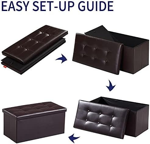 BRIAN & DANY Folding Ottoman Bench Storage Box with Lid, Large Storage Seat Faux Leather Footstool Toy Storage Box, Brown, 76 x 38 x 38 cm