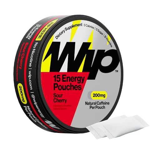 Wip Energy Pouches - 200mg Natural Caffeine - Vitamins and Minerals - Sour Cherry - 15 Pouches Per Can - 1 Can