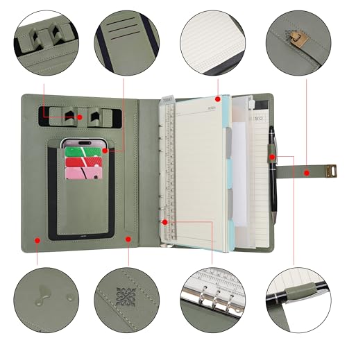 WASON Caderno A5 de composição de couro PU, caderno pautado em espiral com caneta, papel recarregáve