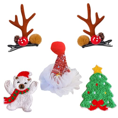 Christmas Hair Clips Cute Decorative Christmas Hair Accessories 2023 Xmas Small Gifts Hairpins Antlers Christmas Tree Hat Hair Barrettes For Women Girls, Pack Of 5 With Gift Box (Pine Nut Antlers) #TOP6