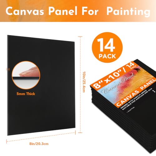 Professional-Grade Textured Canvas Set - 14-Pack Black Stretched Panels 8x10 Inch, Heavyweight Gesso Primed Art Boards for Oil/Acrylic/Wall Decor & Studio Painting Projects, Art Painting Supplies - Image 2