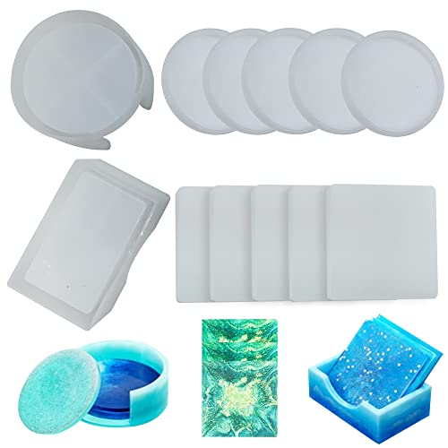 Livewell Prime 12Pcs Coaster Molds for Epoxy Resin â€“ Square & Round Silicone Molds for Resin Casting â€“ DIY Resin Art â€“ Reusable Epoxy Molds