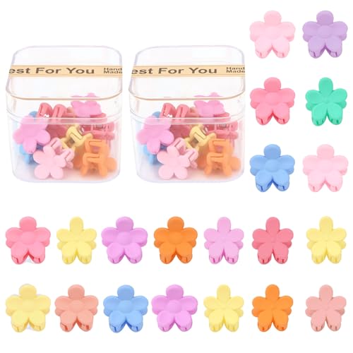 YISSION 20 Pcs Mini Flower Hair Clips for Girls Women Small Flower Claw Clips for Thin Thick Hair Tiny Hair Clips with Box Package Colorful Hair Accessories for Girls Women (Solid)