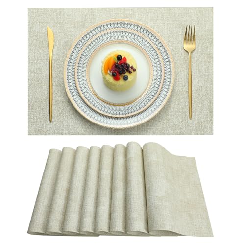 LQICAI Placemats Set of 8 Washable Heat Resistant Place Mats PVC Woven Dining Table Mat Beige 8pcs by LQICAI - Used condition - US$16.61