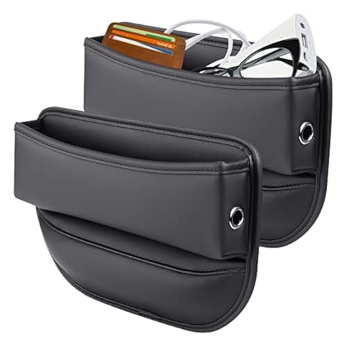 Elegananccy 2 Pack Car Seat Gap Filler Organizer, Adjustable Leather Car Seat Storage Box for Phones, Glasses, Keys, Cards (Black)