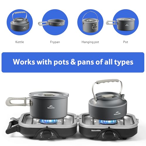 Image of Naturehike Upgraded Folding Gas Stove 2 Burner Camping Stove 16000BTU Portable Gas Stove with Dual Burners Compact Lightweight Propane Stove for Camping Picnics Backpacking