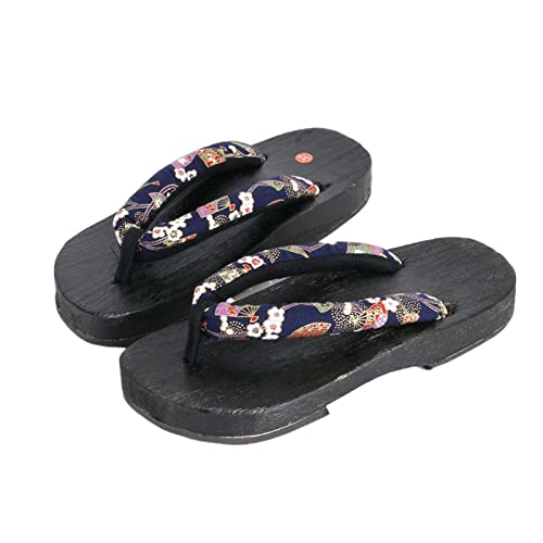 YANMUZI Sandales Geta, Sandales Geta en Bois Sabots pour Femmes Tongs japonaises Traditionnelles Pantoufles à Talons Hauts Cosplay Anime Accessoires,Blue-40 Cover