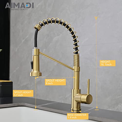 Brushed Gold Kitchen Faucet, Aimadi Kitchen Faucets With Pull Down Sprayer Single Handle One Hole Faucet For Farmhouse Gold Faucet For Kitchen Sink #TOP6