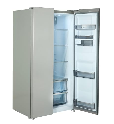 Image of TESLA Side by Side Fridge Freezer (Non plumbed) – 372L Fridge / 210 Freezer capacity, Freestanding, E Energy, Total No Frost, Multi Airflow Cooling, Water Dispenser, T582SBSX (Stainless Steel)