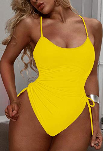 Image of Viottiset Women's Ruched High Cut One Piece Swimsuit Tummy Control Bathing Suit Monokini