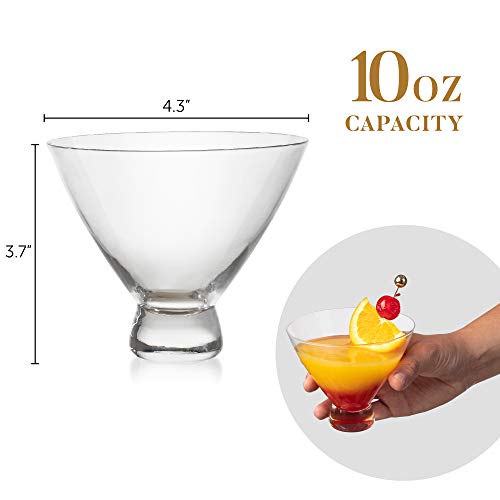 Stemless Crystal Martini Set – 4 Hand Blown Glass Cocktail/Dessert Cups With 4 Gold-Plated Picks Perfect For Mousse-Appetizers – Lead-Free, 10 Oz., Lumi & Numi #TOP4