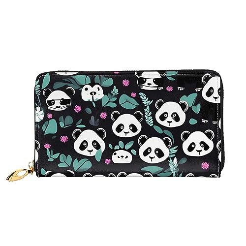 Portefeuille femme panda long noir avec porte-cartes de crédit