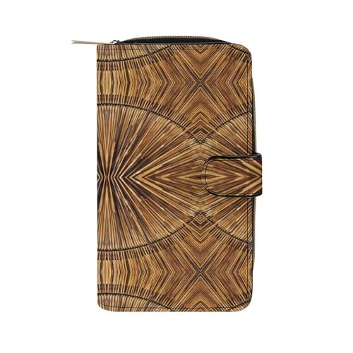 Nugier Women Soft PU Leather Wallet, Zipper Card Case Clutch Credit Bills Money Crash Coin 7.8x4.3x1.4 in Holder Purse Print Vintage Tribal Wood Wooden Stylish Texture