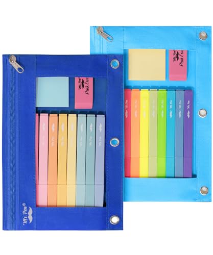 Image of Mr. Pen- Pencil Pouch for 3 Ring Binder, 2 Pack, 10 inchx6.75 inch, Smooth Zipper | Clear Window, Large Capacity Pencil Case with 3 Reinforced Grommets for School, Office, Supplies Storage | Clear Window, Large Capacity Pencil Case with 3 Reinforced Grommets for School, Office, Supplies Storage