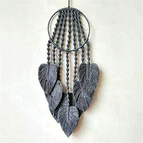 BMIDRUT Cotton Woven Macrame Tapestry Dream Catcher Handmade Woven with Feather Tassel Craft Ornament Bedroom Living Room Apartment 8x24 in (Gray)