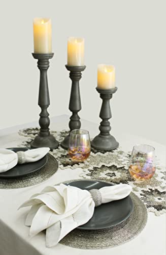 Image of COTTON CRAFT Glitz Handmade Beaded Dining Table Napkin Rings - Set of 12 - Halloween Harvest Autumn Fall Thanksgiving Holiday Christmas Xmas Celebration Festive Party Gift Decor - Silver