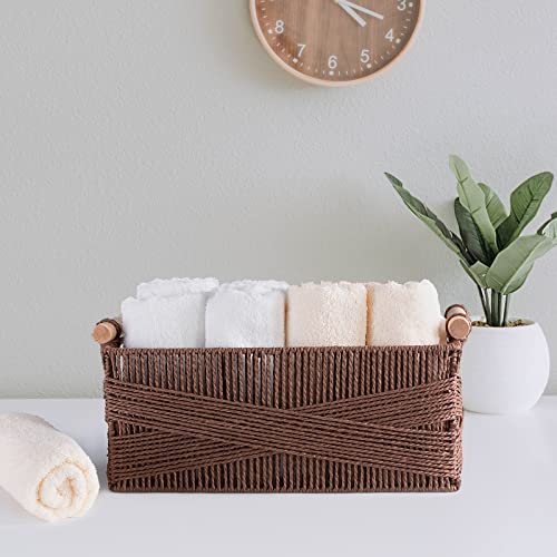 Storage Basket With Handle, Large Rectangular Wicker Basket For Organizing, Decorative Wicker Storage Basket Woven Basket Organizers For Living Room, Set Of 2… #TOP3
