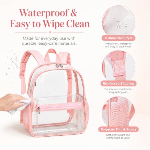 Image of BTOOP Mini Clear Backpack for Stadium Events, 12 x 9 x 5 Inch Transparent PVC Bookbag, Fits Within Common 12x12x6 Stadium Bag Limits, for Concerts, Festivals, Women and Teens