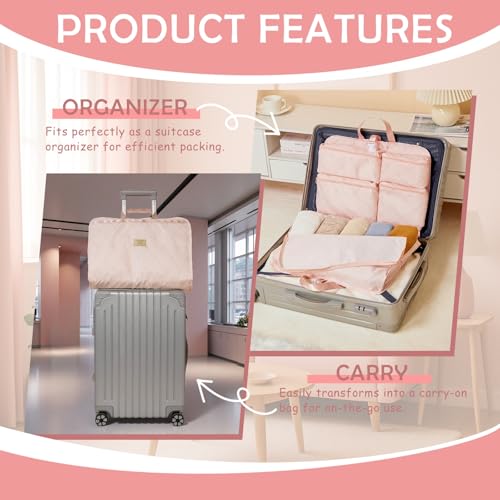 Hanging Packing Cube, Foldable Travel Organizer, Waterproof, Machine Washable, Fits 20" Carry-on, Expandable Packing Cube for Suitcase or Backpack (Pink)4