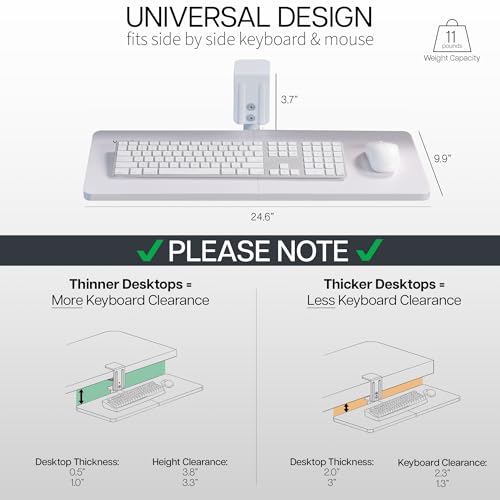 VIVO Clamp-on 25 x 10 inch Rotating Computer Keyboard and Mouse Tray, Extra Sturdy Single Desk Swivel Clamp, Ergonomic Typing, White, MOUNT-KB01CW - Thumbnail 4