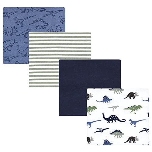 Image of Hudson Baby Unisex Baby Cotton Flannel Receiving Blankets, Blue Green Dino, One Size