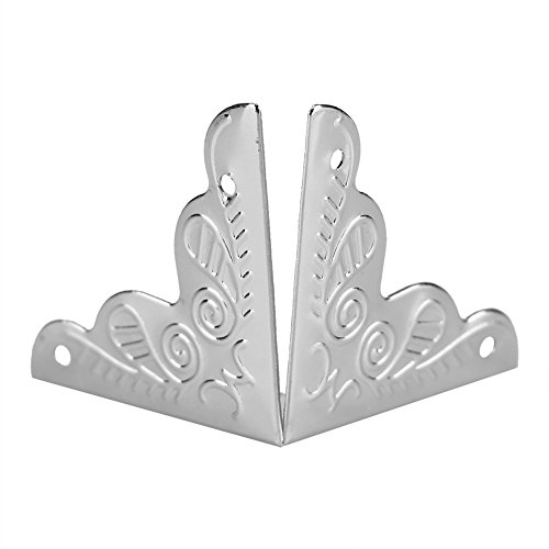 Image of Zerodis 12pcs Vintage Metal Three Sides Corner Decorative Protectors Iron Cover Guard with Screws for Jewelry Gift Box Picture Frame(Silver)