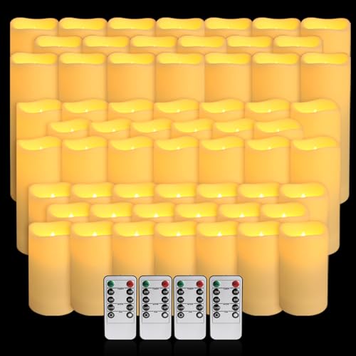 Image of 60-Pack LED Flameless Candles with Remote Control - Perfect for Home, Parties, and Special Occasions - Create a Magical Ambiance Effortlessly(Three Sizes)