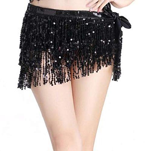 Image of VRITRAZ Women's Chiffon Belly Dance Hip Scarf Waistband Belt Skirt Mixed Colors Beads and Golded Coins