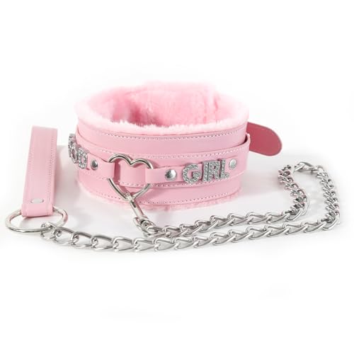 Succuba Handmade Fluffy Heart Rhinestone Heart Ring Pu Leather Choker Collar For Women, Handmade Punk Gothic Letter Necklace Adjustable Fashion Jewerly