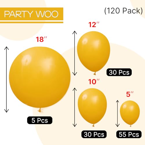 Image of PartyWoo Mustard Yellow Balloons 120pcs Different Sizes of 18 12 10 5 Inch | Balloons for Birthday Sunflower Little Cutie Thanksgiving Bridal Shower Party Decorations Yellow-F57
