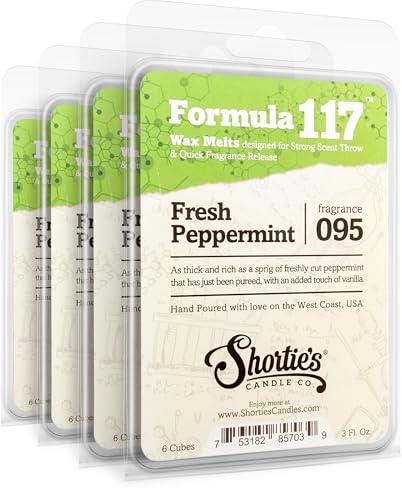 Shorties Candle Company Fresh Peppermint Premium Wax Melts 4 Pack - 12 Oz. Strong & Long Lasting Non-Toxic - Made with Essential & Natural Oils - Formula 117