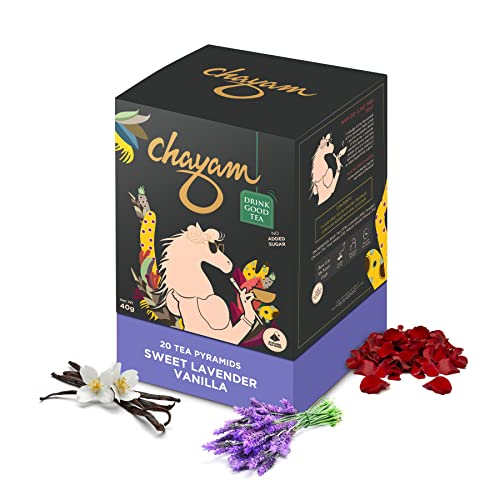 CHAYAM Lavender Vanilla Black Tea Bags | 20 Pyramid Bags | Calmin...