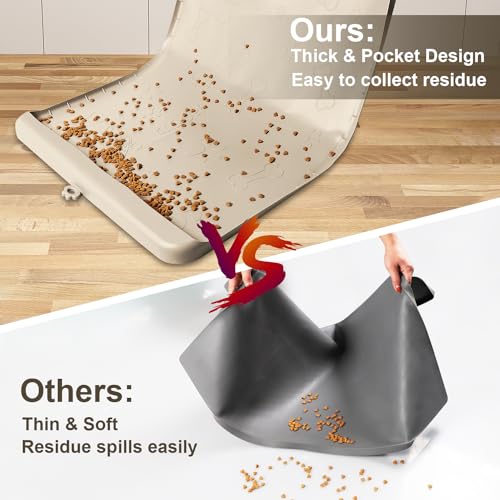 Dog Food and Water Mat 28x20 Inch Sand Color - Non-Slip Silicone Mat with High Edges & Residue Pocket - Waterproof Pet Feeding Mat for PET by Carry360 - Image 4