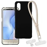 OAGELIM Funda Protectora 2 en 1 con Correa de Muñeca Compatible con Sharp Simple Sumaho 7 Funda con Cordón Desmontable, Asa Antideslizante y Antipérdidas (Negro + Oro)