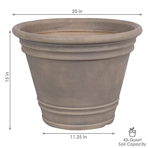 Sunnydaze Franklin 20-Inch Indoor/Outdoor Polyresin Planter - Uv-Resistant Beige Finish #TOP3