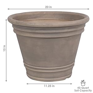 Sunnydaze Franklin Flower Pot Planter OutdoorIndoor Unbreakable Polyresin Container UV Resistant Beige Finish Set of 3 Large 20 Inch Diameter