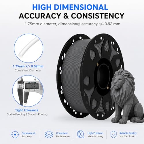 Image of FILAMONT PLA+ 3D Printer Filament 1.75mm, High Strength & Low Warp Printing Material, Dimensional Accuracy ±0.02mm, Vacuum Sealed with Desiccant, 1kg Spool (Grey)
