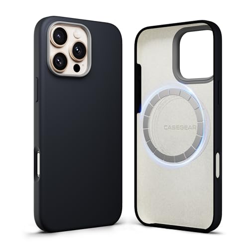 Image of CASEGEAR Silicone Snap Fit Back Cover Case Compatible with iPhone 16 Pro Max | 8 Feet Drop Protection | Compatible with MagSafe | 360 Protection | Shockproof & Scratch Resistant | Black
