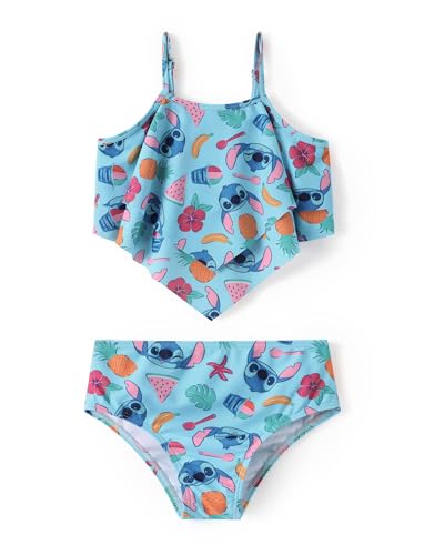 Image of Disney Frozen Elsa Stitch Moana Toddler Girls Two Pieces Ruffle Strap Bikini Top and Bottom Set Beach Swimsuit