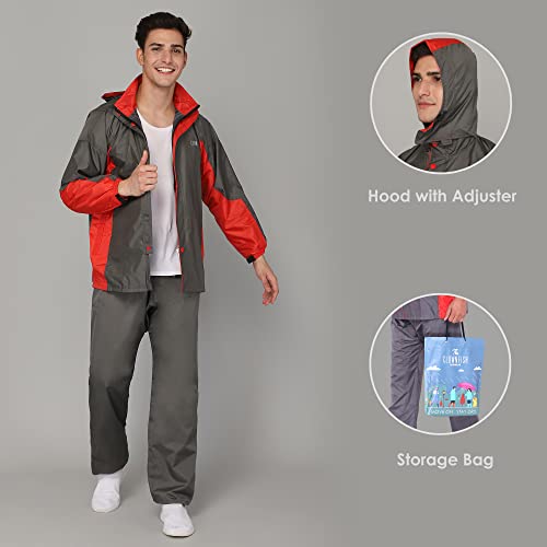 Image of THE CLOWNFISH Solomon Series Men's Waterproof Polyester Double Coating Reversible Raincoat with Hood and Reflector Logo at Back. Set of Top Bottom. Printed Plastic Pouch Rope