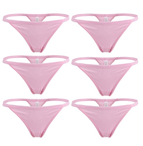 Yoyi Fashion Women Cotton Low Rise Soft Breathable T-Back G-String Thong Panties Multi Packs (Xs/S, Pink-6 Packs) #TOP16