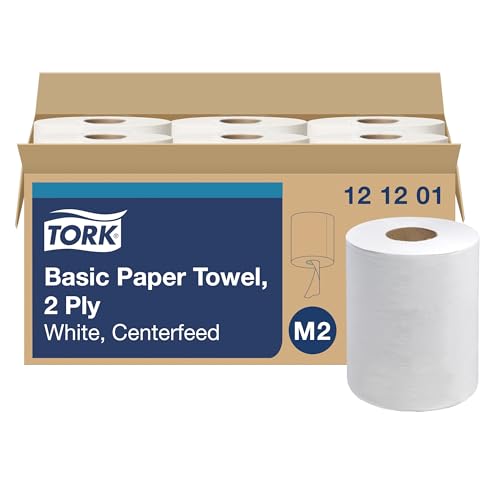 Image of Tork Basic Centerfeed Paper Wiper White M2, High Absorbency, 6 x 600 Sheets, 121201
