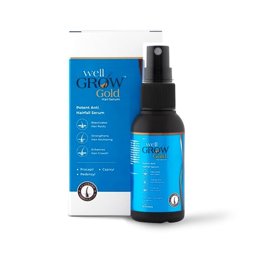 Brinton WellGrow Gold Hair Serum with 3% Redensyl, 5% Capixyl & 2% Procapil | Lightweight, Non-Greasy Formula | Supports Hair Regrowth, Control Hair Fall | For Men & Women | 30 ml (Pack of 2)