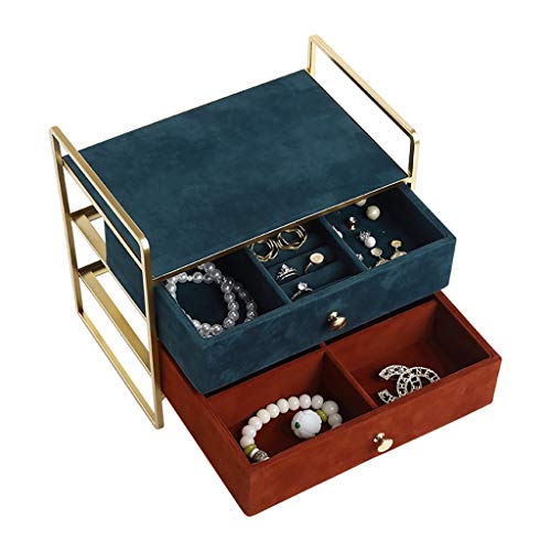 Joyero joyero retro con 2 cajones, bandeja extraíble, caja de almacenamiento de joyas, collar, anillo, aretes, soporte para anillos (color: rojo) (rojo)