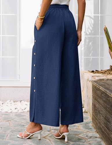 GRACE KARIN Women's Summer Wide Leg Pants High Waisted Palazzo Pants Caual Flowy Beach Trousers with Pockets4