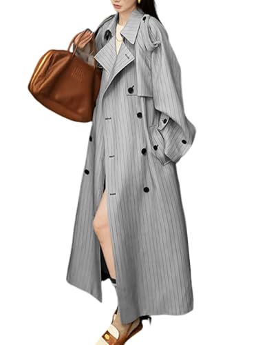 utcoco Womens 2025 Fashion Double Breasted Long Trench Coat Windproof Classic Lapel Overcoat with Belt