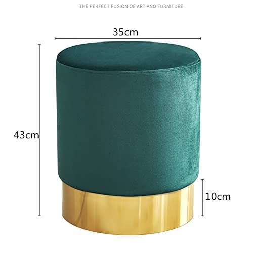 Tabouret ottoman rond en velours vert avec bordure dorée pour salon - 3
