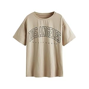 SOLY-HUX-Womens-Casual-Letter-Print-Tee-Half-Sleeve-Loose-T-Shirt-Top SOLY HUX Women's Graphic Oversized Tees Letter Print Summer Tops Vintage Half Sleeve Loose Casual T Shirts Beige/Black M