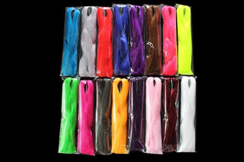 Lonkiktik Fly Tying Making Materials Synthetic Fiber Large Hank Super Hair Fly Tying Bucktail Jig Lure Making Materials 16 Colors (16 Color)